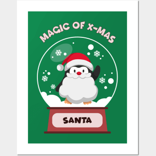 Santa Penguin in snow globe Posters and Art